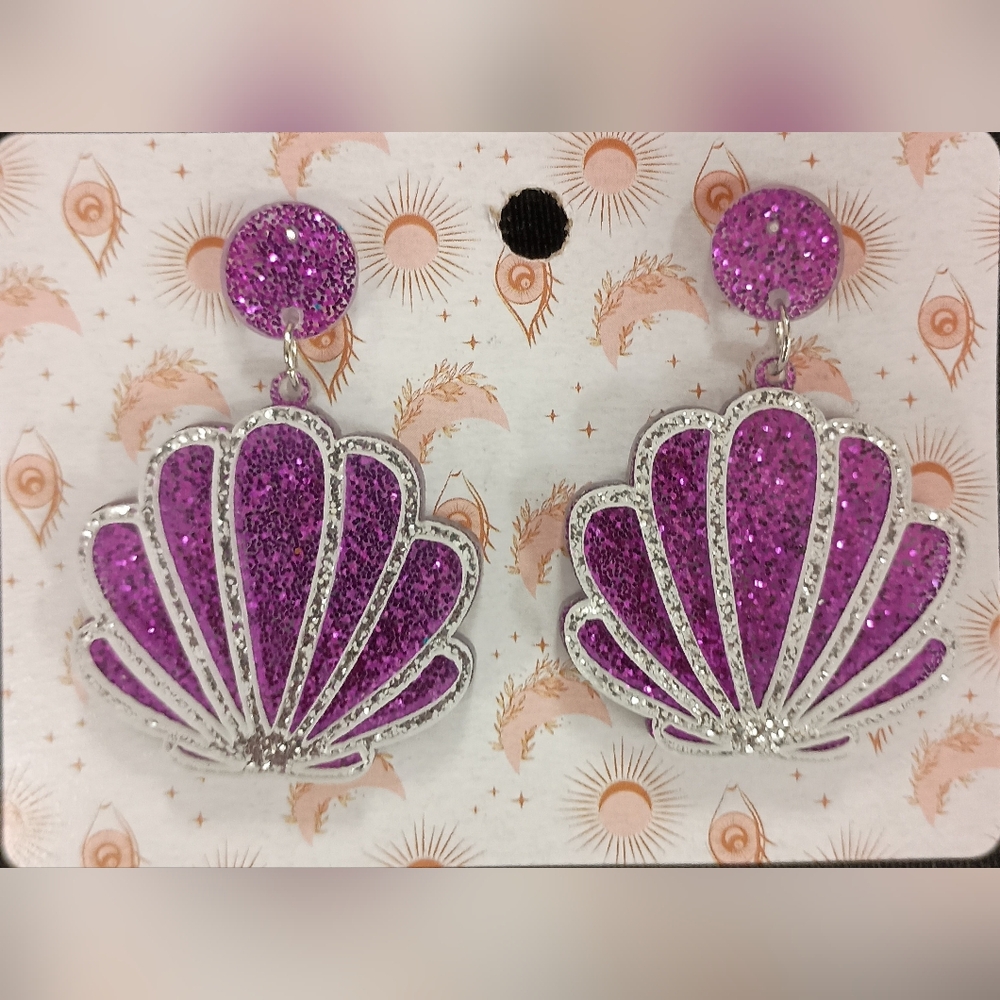 Purple Glitter Shell Earrings